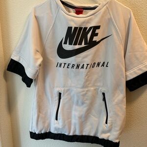 Nike White & Black International Logo Short-Sleeve Hoodie